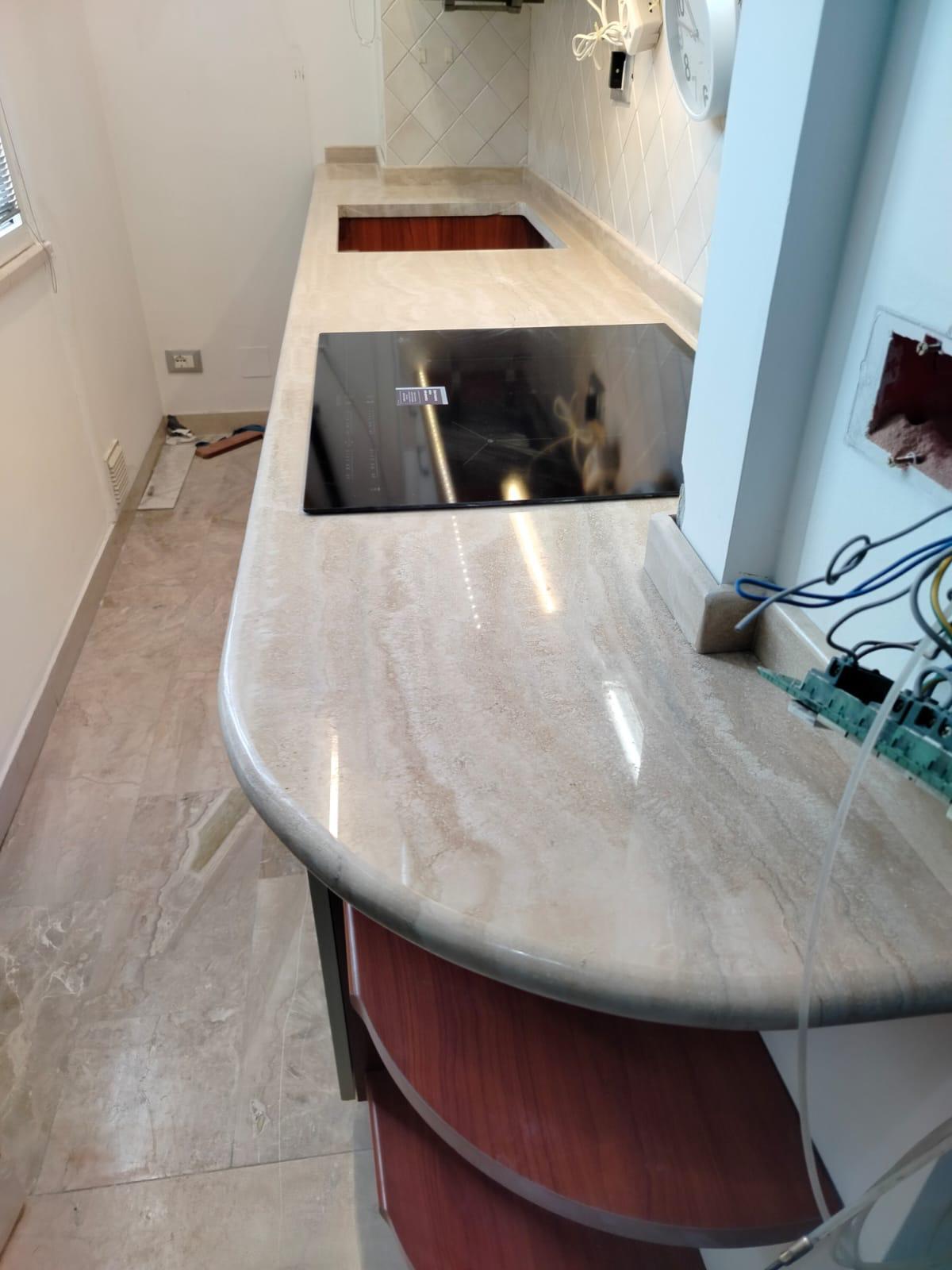 Polished Travertine kitchen counter