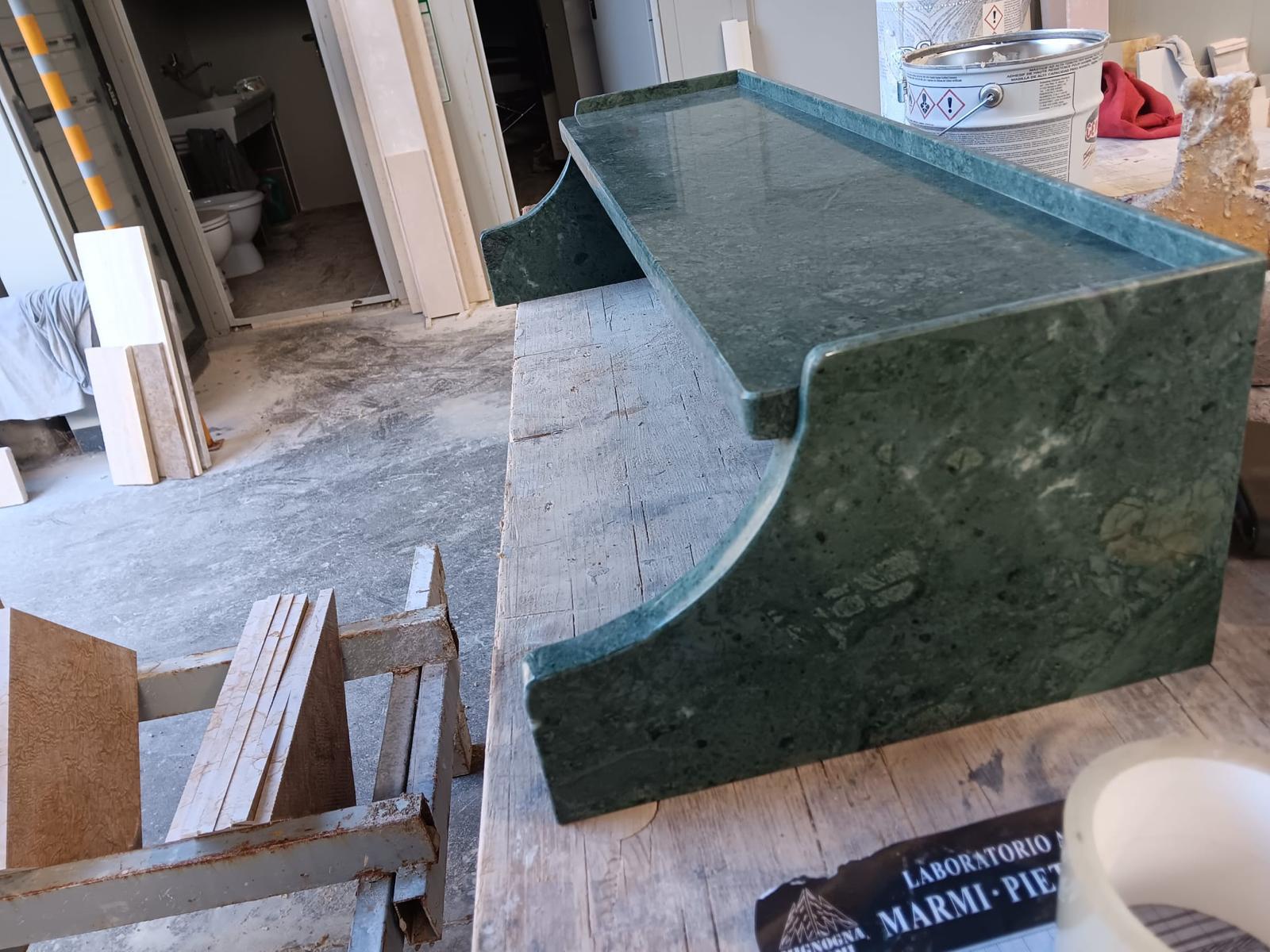 Verde Alpi shelf with sculpted side brackets