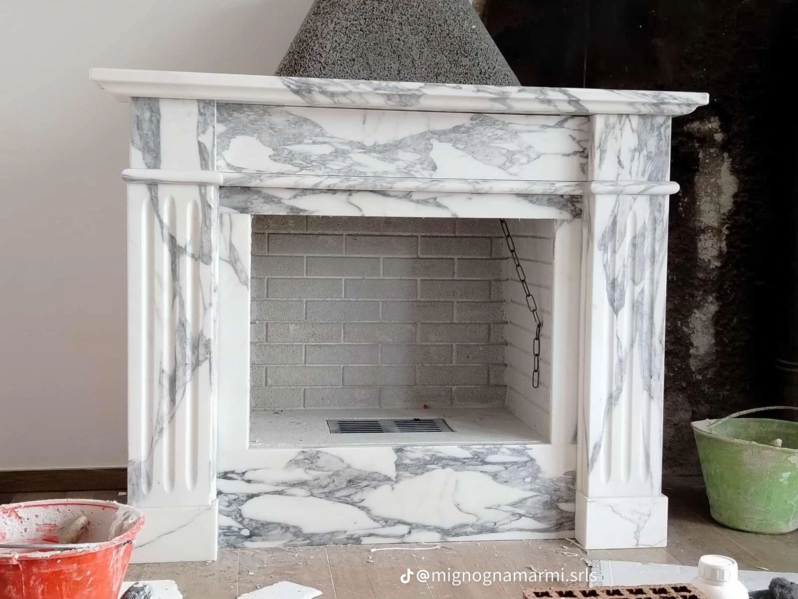 Arabescato marble fireplace